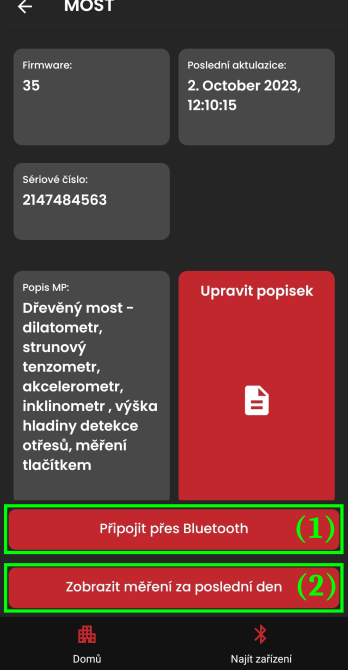 Action buttons on the Device Information screen