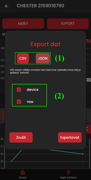 Dialog for choosing the export type