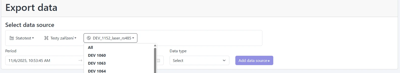 Screenshot: Entity selector with Organization, Construction, Measurement Point (including All)