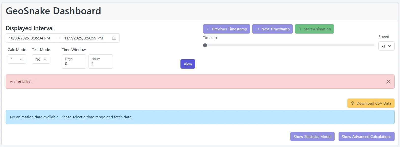 Screenshot: No data alert under charts