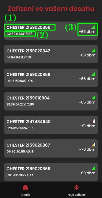 Obrazovka "Najít zařízení"