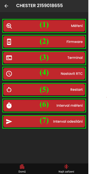 Obrazovka pro ovládání zařízení