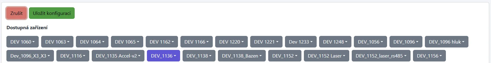 Snímek obrazovky: Seznam dostupných zařízení a rozbalovací výběry datových sérií