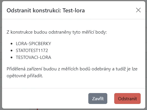 Snímek obrazovky: Dialog smazání Konstrukce