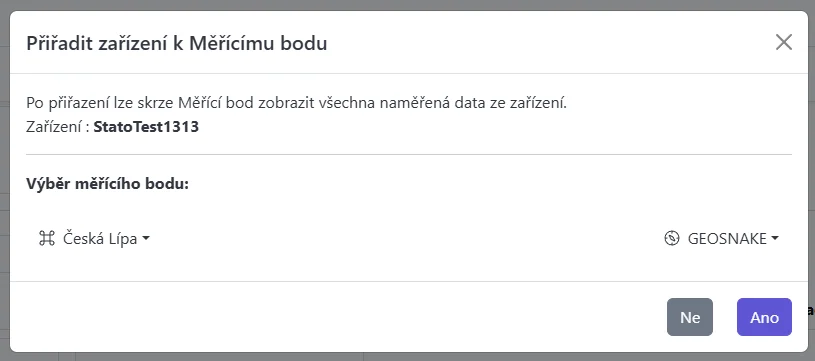 Dialog Přiřadit zařízení k Měřícímu bodu