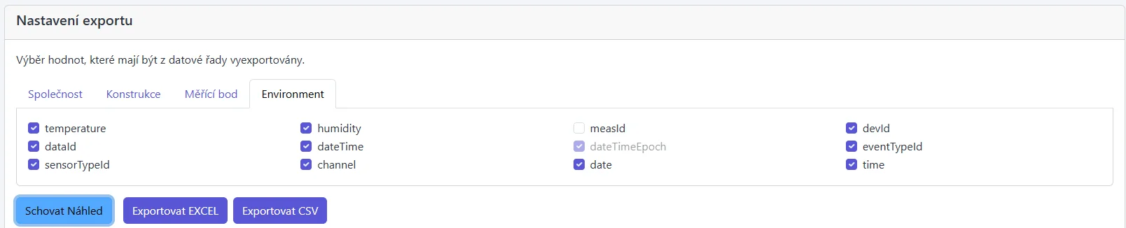 Screenshot: Záložky nastavení s checkboxy a přepínači